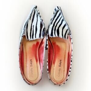 Cindy Says Women 7.5 Flats Pointed Toe Zebra Print Furry
